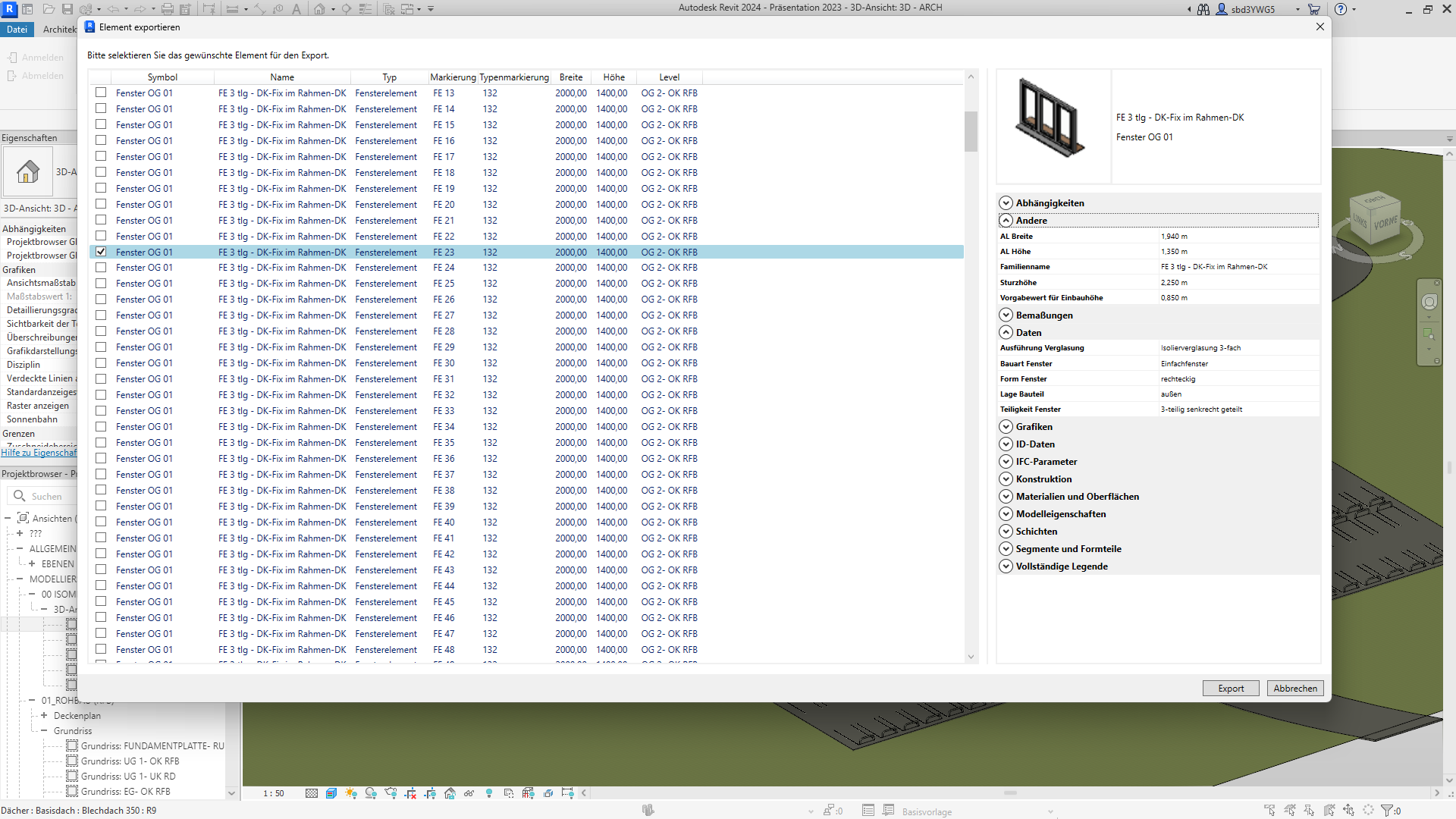 Element-Daten exportieren